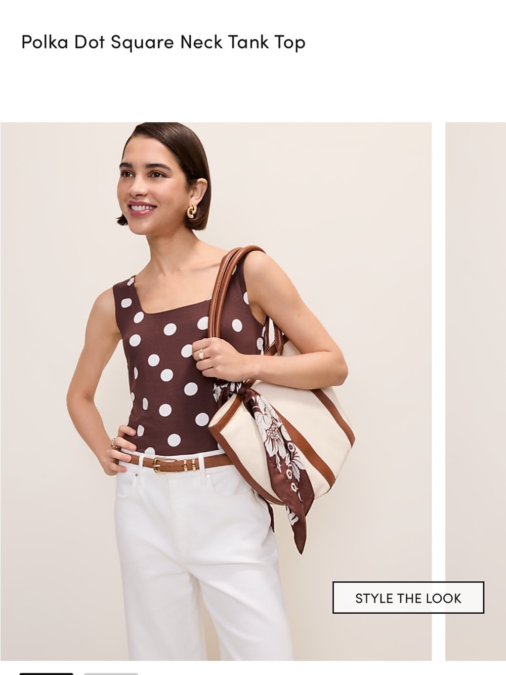 Ann Taylor Women's Cream and Brown square neck polka dot tank xs